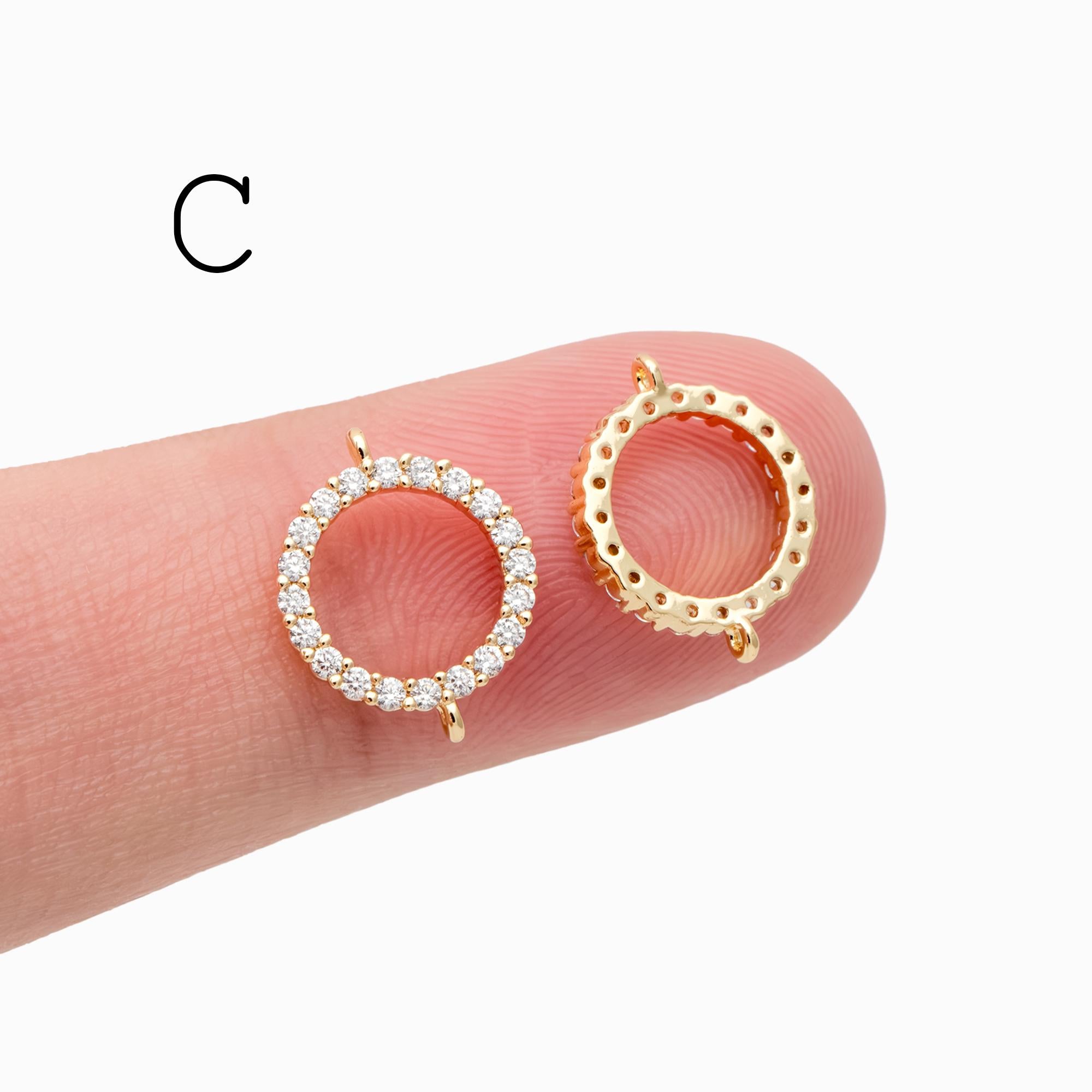 4pcs CZ Pave Gold Geometric Charms, Real Gold plated Brass, Earring Charm Connectors (GB-376)